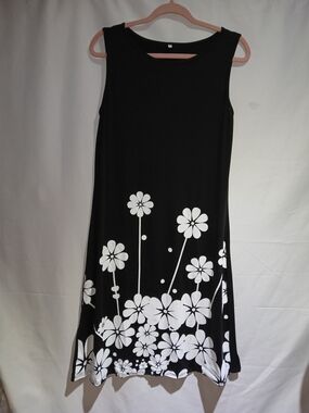 Black Floral A-Line Sleeveless Dress